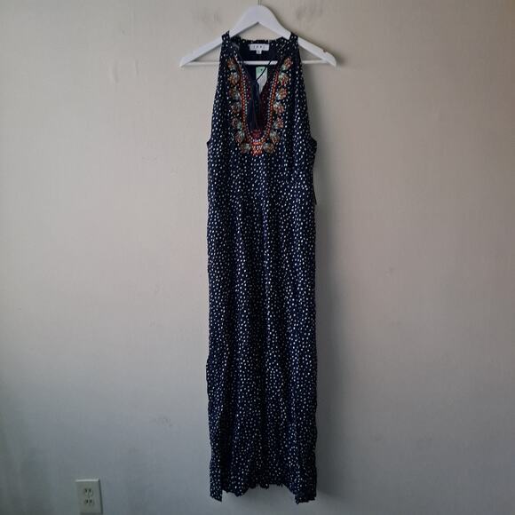 NWT THML Maddox Dress Polka Dot Embroidered Sleeveless Maxi Navy Womens Size XLP - Picture 3 of 12